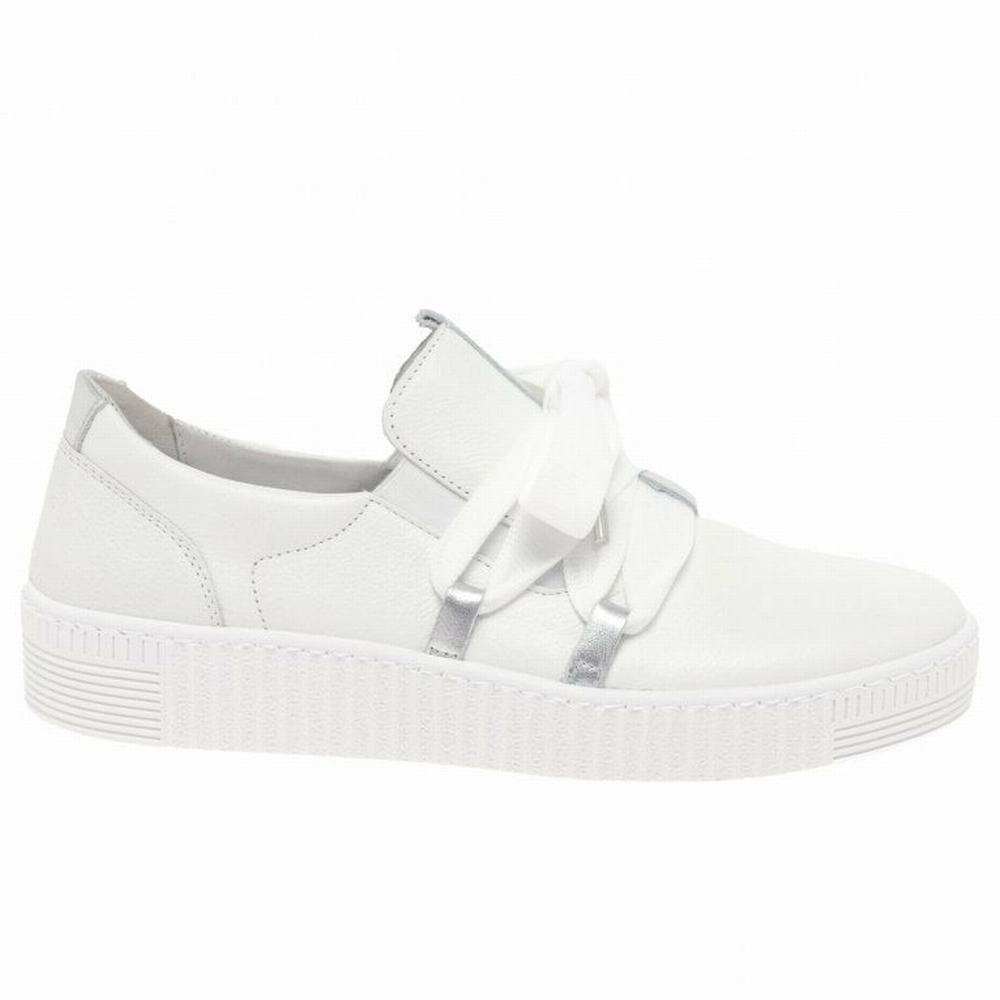 White / Silver Gabor Waltz Casual Women Trainers | QKUX-32149