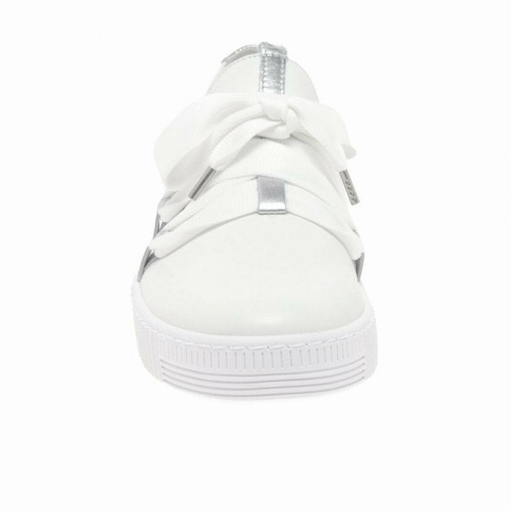 White / Silver Gabor Waltz Casual Women Trainers | QKUX-32149