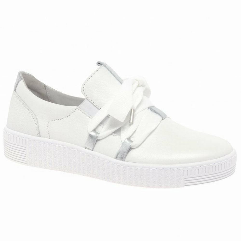 White / Silver Gabor Waltz Casual Women Trainers | QKUX-32149